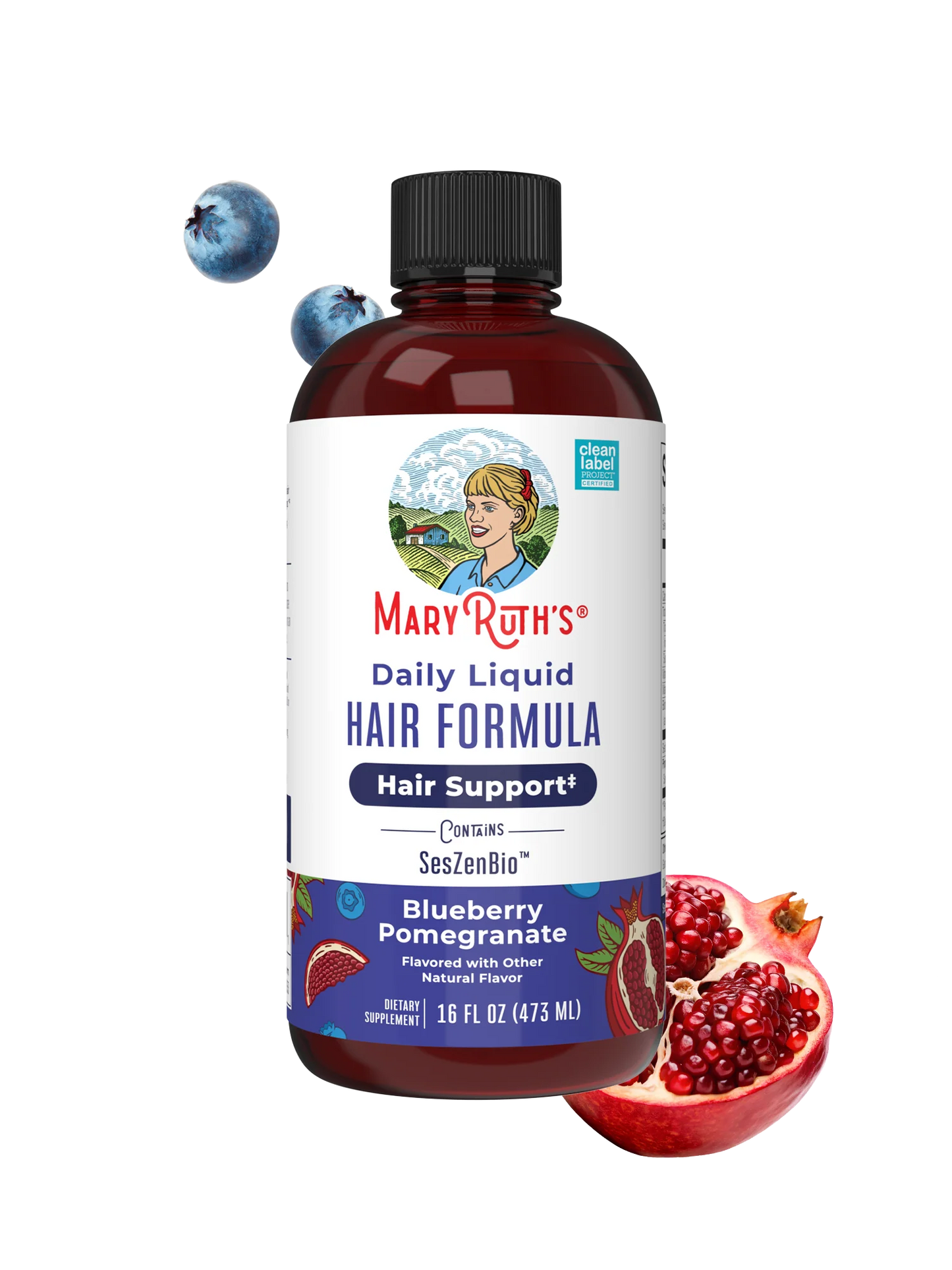 MARYRUTH'S Daily Liquid Hair Formula | With 500 mg SesZenBio™ + 2,500 mcg Biotin | Vitamin C | Thicker, Stronger Hair for Women | Hair, Skin, & Nail Health | Collagen Production | 16 Fl Oz